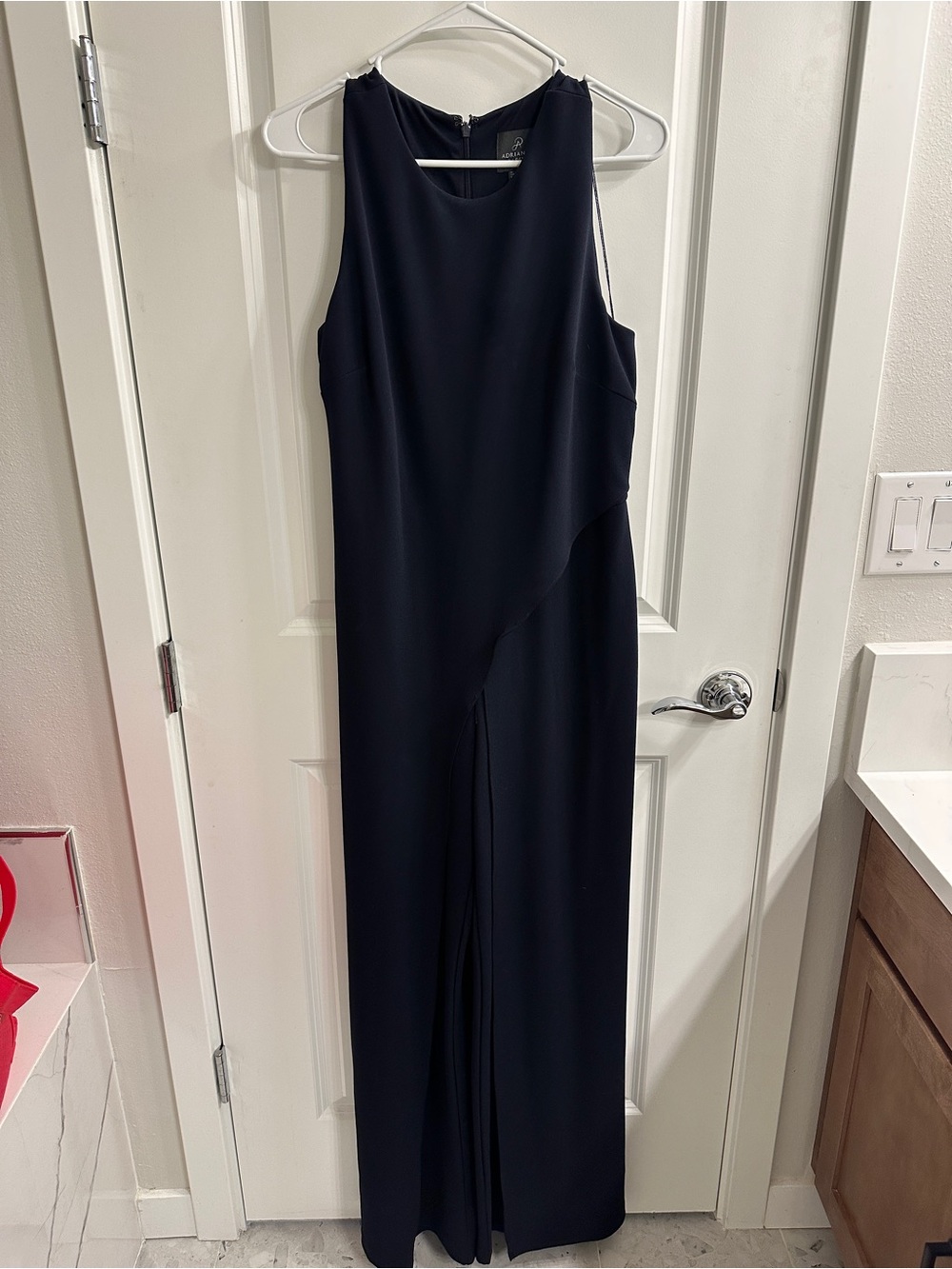 Adrianna Papell Navy Sleeveless Maxi Jumpsuit - formal, wedding, size 10